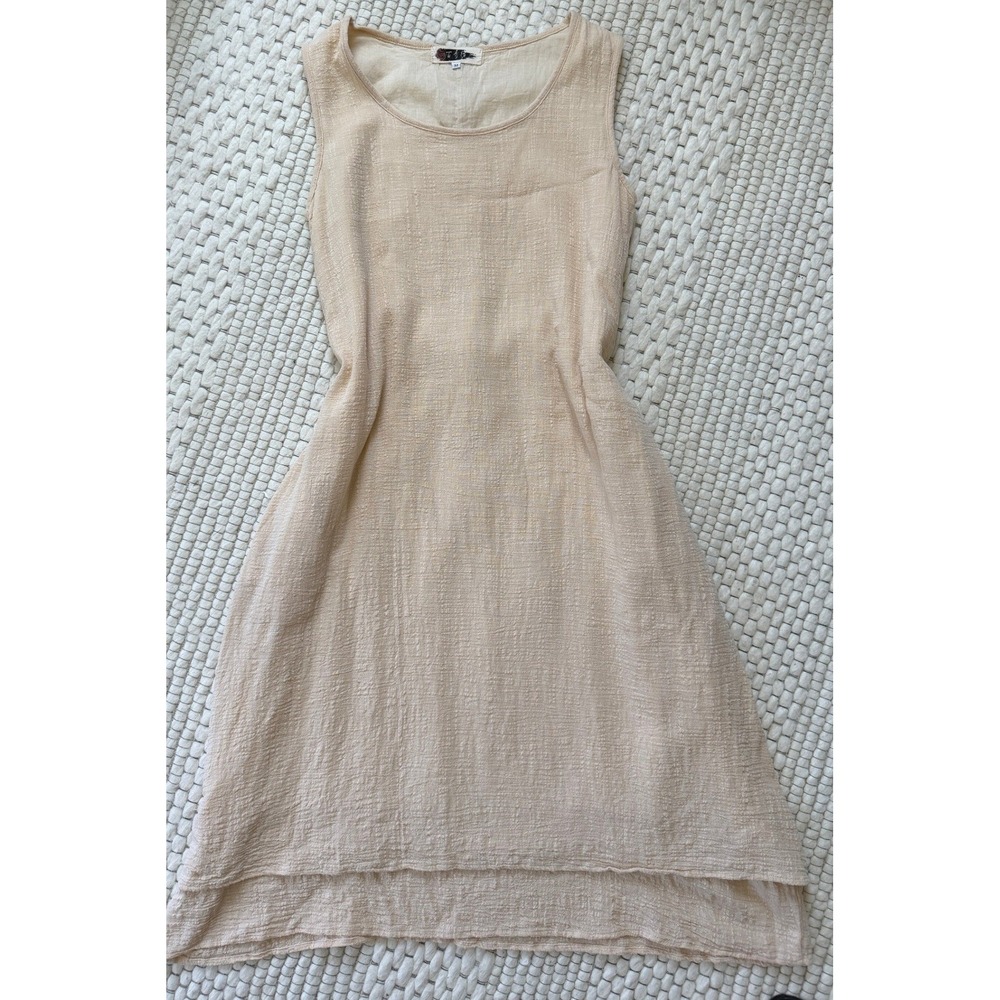 Artisan Japanese Linen Textured Sleeveless Midi Dress Natural Minimalist Tie M - Picture 3 of 11
